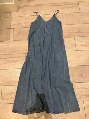 ZARA Light Blue Denim Slip Dress with Spaghetti Straps